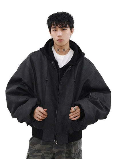 MRNEARLY Vintage Washed Suede Bomber Jacket with Utility Pockets